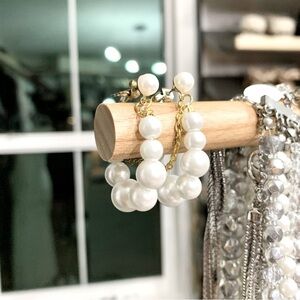 White Pearl Hoop 2-Part Loop Front Back Earrings